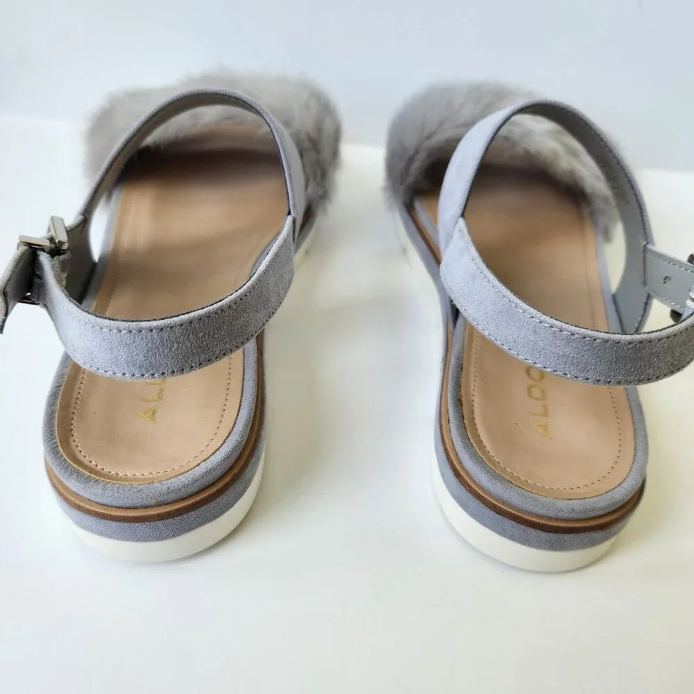Aldo Gray Faux Fur Platform Sandals Suede Summer Casual Party Glam Pretty Cute - Picture 4 of 10
